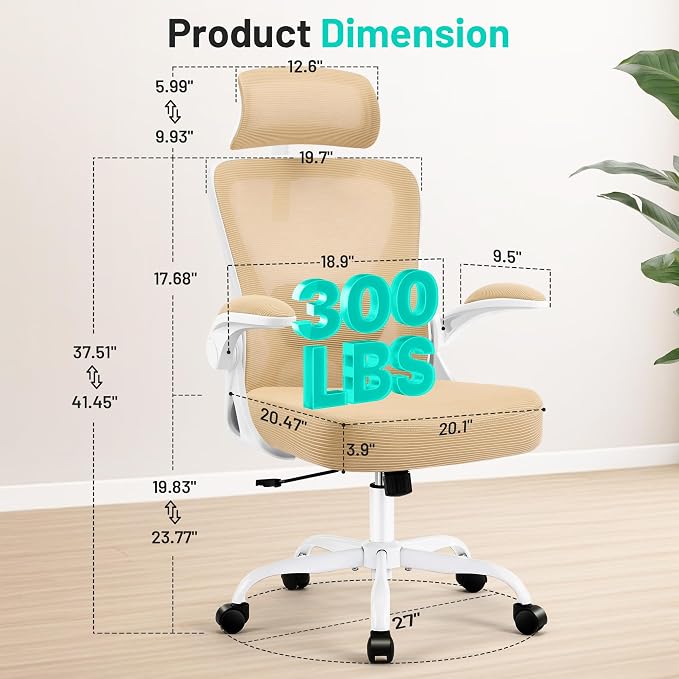 Office Chair - Ergonomic Desk Chair Breathable Mesh Chair with 2D Headrest & Adjustable Lumbar Support - Executive High Back Rolling Swivel Computer Gaming Chair with Wheels Flip-up Armrests - Image 2
