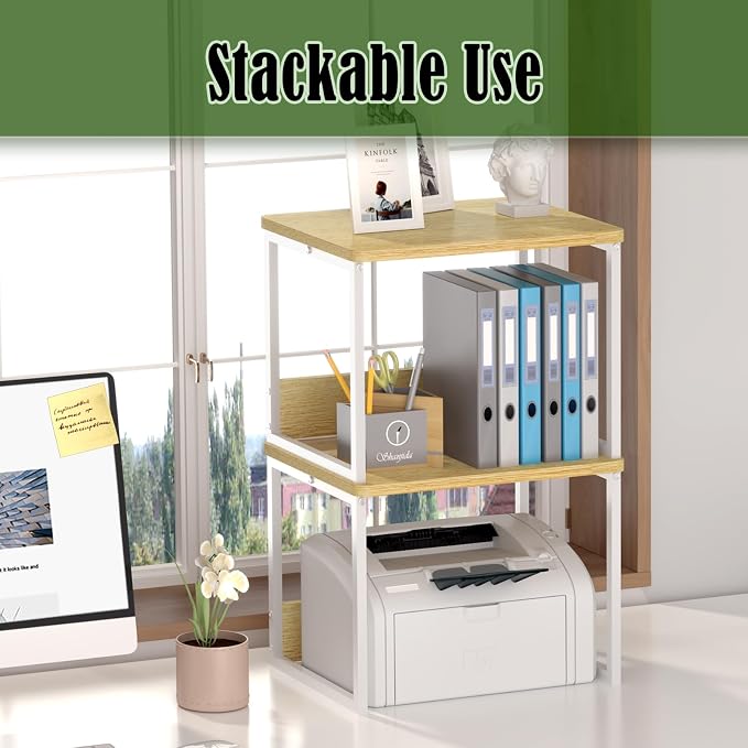 MARTY Desktop Printer Stand 2 Pack Printer Shelf for Desk Home/Office,Maple | Small Printer Stand for Desk, Printer Riser with Storage, Monitor Riser, Under Desk Small Table for Fax Machine Scanner - Image 4