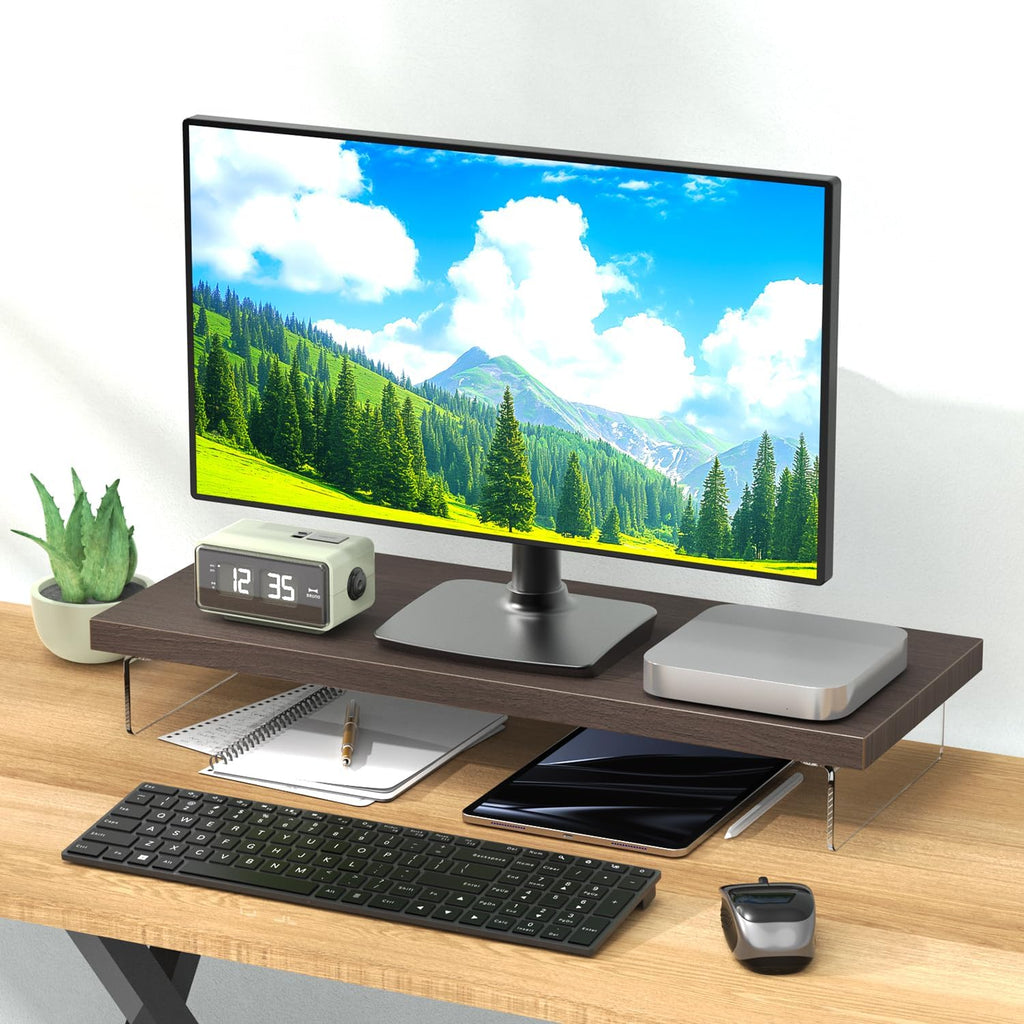 Monitor Stand Riser, 25x10 in Wood & Acrylic Computer Desk Organizer Shelf - Image 2