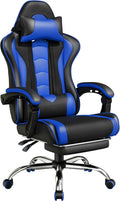 Yaheetech Gaming Chair with Footrest Massage Lumbar Pillow Black and Blue by Yaheetech