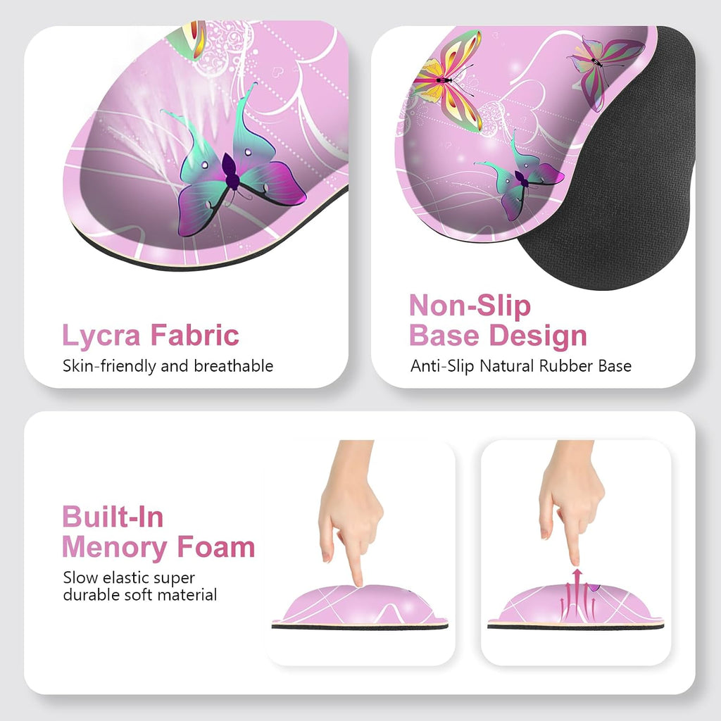 Pink Butterfly Desk Mat, Florals 4 in1 Large Gaming Mouse Pad Set, Ergonomics Keyboard Pad with Memory Foam Wrist Rest, Extended Game Mousepad Non-Slip Desk Protector Matt Easy Typing Pain Relief - Image 6