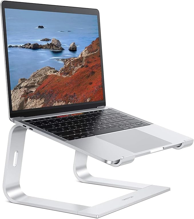 OMOTON Laptop Stand, Detachable Mount for MacBook Air/Pro Dell HP Silver | 11-17" Laptop Holder for Desk, Notebook Computer Mount, Lightweight Cooling for Desk, Ergonomic Home Office by OMOTON