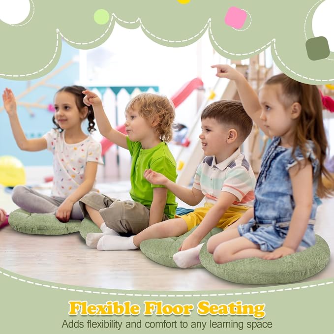 Fumete 8 Pcs Round Floor Cushions for Classroom Kids,Green | 16 Inch Diameter, Students Flexible Seating Pillows, Home Daycare School Reading Yoga Meditation, Soft Cushioned - Image 5