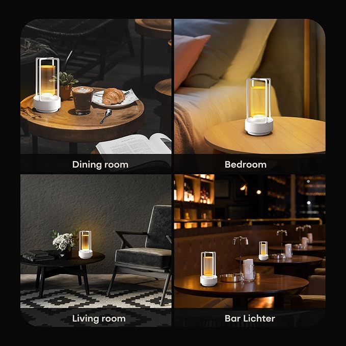 Rechargeable Cordless Small Metal Table Lamp, Stepless Dimming, 3-Color | White，2600mAh Battery, Portable LED Desk Light, Cute, Suitable for Indoor/Outdoor/Restaurant/Bedroom/Bar/Coffee/Camping - Image 4