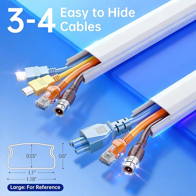 Delamu Cord Hider, 236in Cord Covers for 3-4 Wires on Wall, Cable Hider Wire Covers for Cords, Wire Hiders for TV on Wall, TV Cord Hider for Wall Mounted TV, 15x L15.7 W1.18 H0.6in, White - Image 2