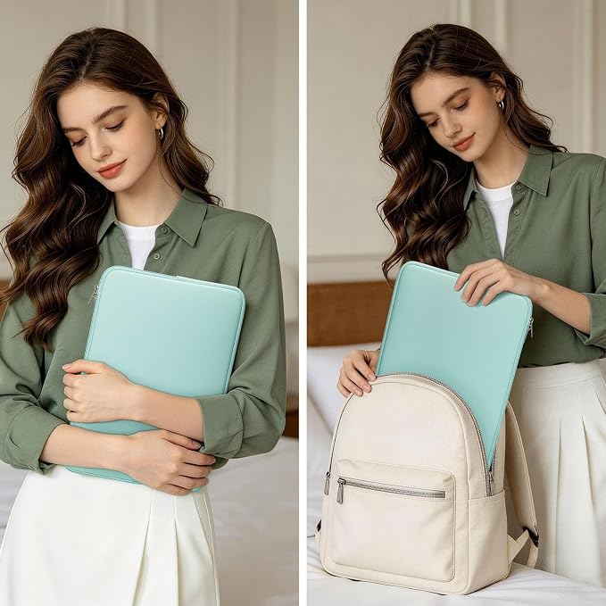 RAINYEAR 14 Inch Laptop Sleeve Case with Accessories Pouch, Mint Green | Protective Case Padded Carrying Cover Zipper Computer Bag Compatible with 14 Inch Notebook Tablet Chromebook Laptop - Image 7