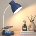 LED Desk Lamp for Home Office with Wireless Charger, Navy Blue | 3 Color Modes Dimmable Eye-Caring Study Reading Dorm Desk Lamp, 360° Flexible Arm Table Lamp for College Dorm Room, 800 Lumen by Vicsoon