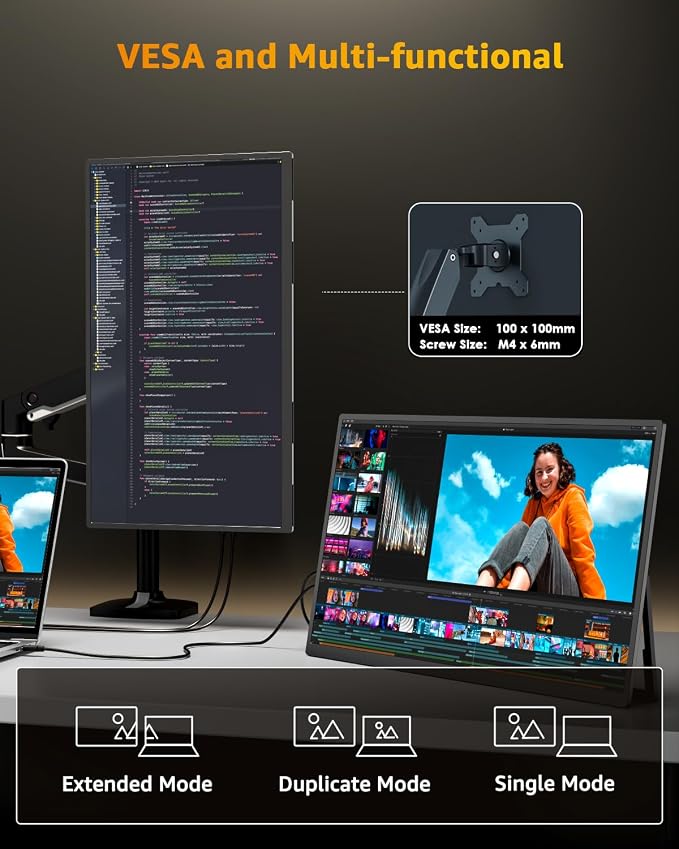 Yodoit Portable Monitor for Laptop 23.8" 144Hz 1080P Travel Gaming Monitor Screen IPS Display with USB Type C Port and Built-in Speakers Compatible with PC, Xbox Black - Image 4