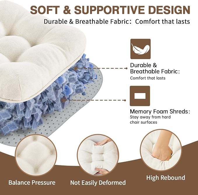 BETU White Chair Cushions for Dining Chairs Set of 4,3.5" Thick Kitchen Table Chair Pads with Ties,Non Slip Backing and Covers, Seat Cushion for Dining Room,Bar,Patio Chairs,15.5"X15.5"X3.5",White - Image 6