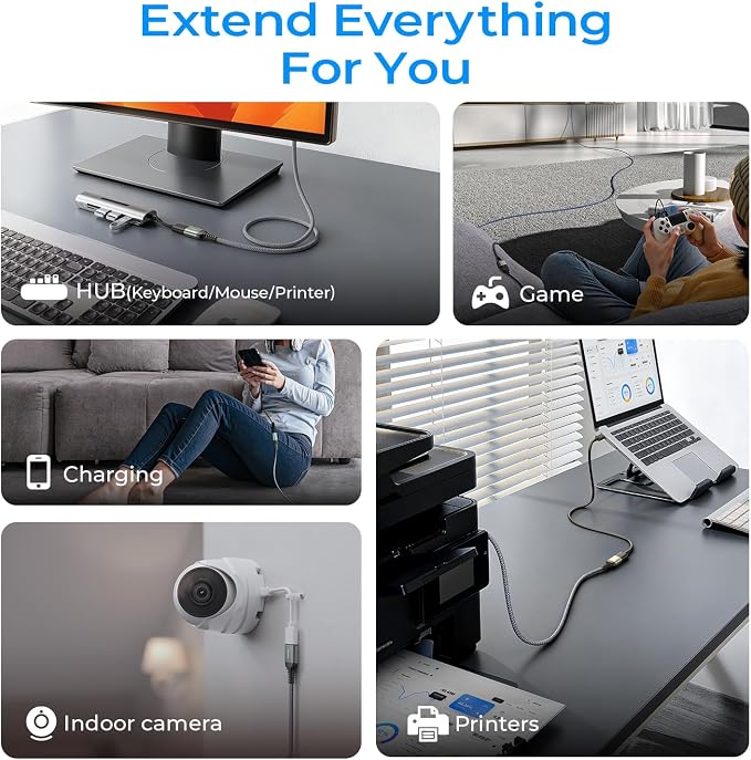 AINOPE USB Extension Cable 10FT USB 3.0 Extender Male to Female Cord Grey | 5Gbps High Data Transfer for Printer Webcam Flash Drive Hard Drive Hub Keyboard Mouse Camera Playstation Xbox and More - Image 8