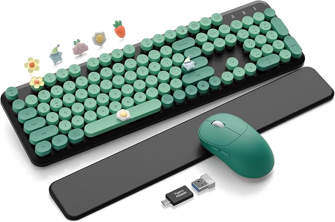Wireless Keyboard and Mouse Combo, Cute Typewriter, Magnetic Wrist Rest | Full-Size, Round Keycaps, Smart Sleep Mode, 2.4GHz Stable Connection for Mac/Windows/PC, Office or Home, Trueque CK24 by Trueque