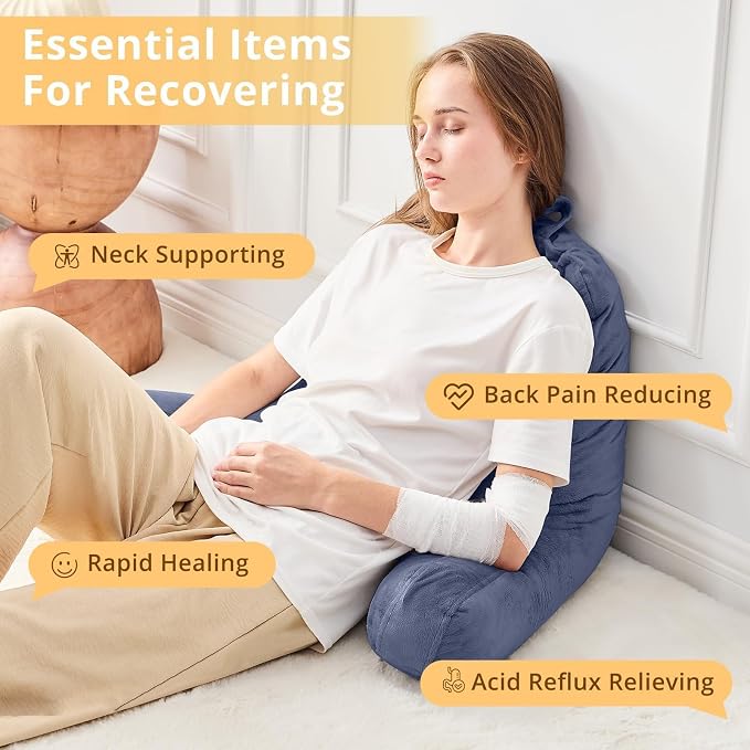 Sasttie Reading Pillow for Bed, Back Pillow for Sitting Up, Grey Purple | 18" Backrest Support Cushion for Couch, Sofa, and Floor, Dorm Essentials, OEKO-TEX, Adjustable Down Alternative Fill - Image 6