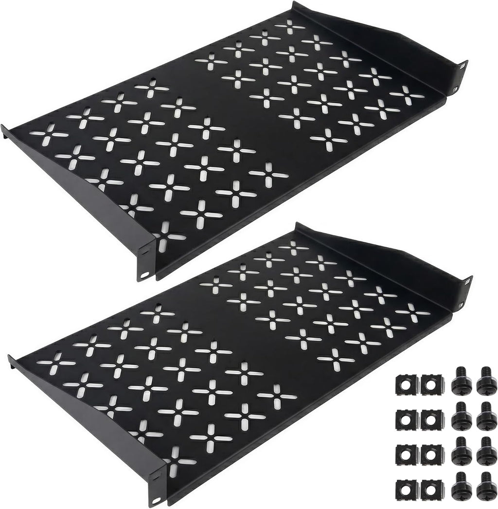 2 Pieces 19" 1u Rack Shelf, 1U Server Rack for Network Equipment Shelf Mounting,10 Inches Depth Rack Mount Vented Cantilever Trays by YuPinDiZu