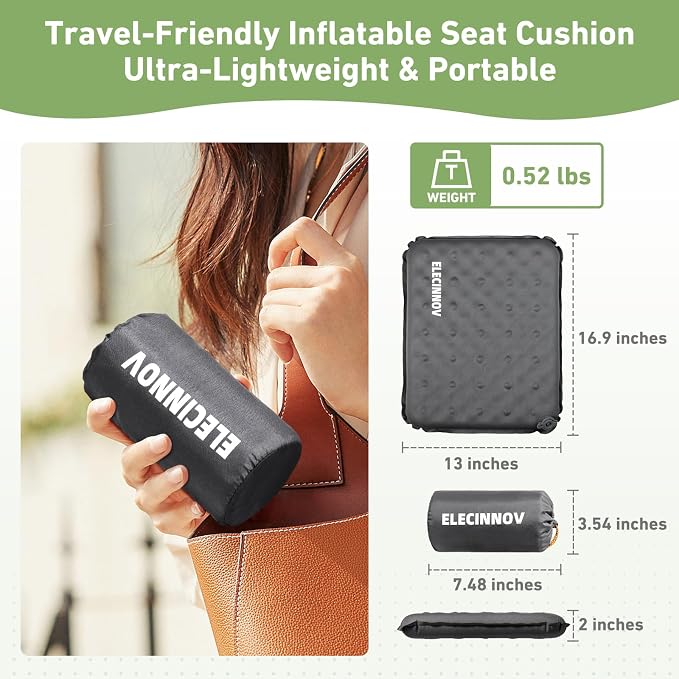 Inflatable Seat Cushion, 2 Pack Self Inflating Compact Stadium Seat Cushion | Airplane Bleacher Seat Cushion Comfortable & Portable Blow-Up High Density Foam Pad for Travel Outdoors Camping (Grey) - Image 2