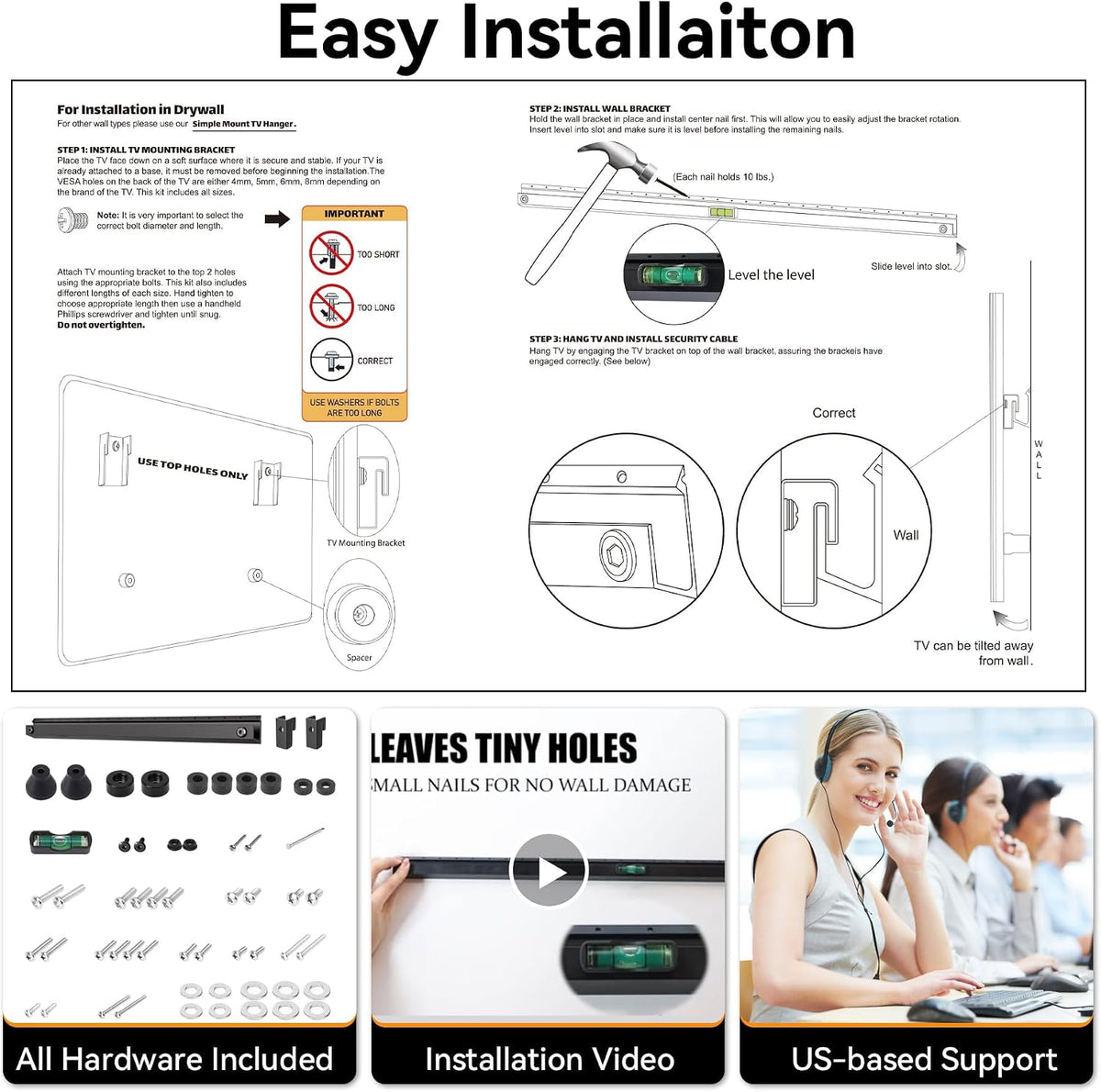 AENTGIU No Stud No Drill TV Wall Mount for 22 to 55 inch TVs up to 100 lbs - Image 7