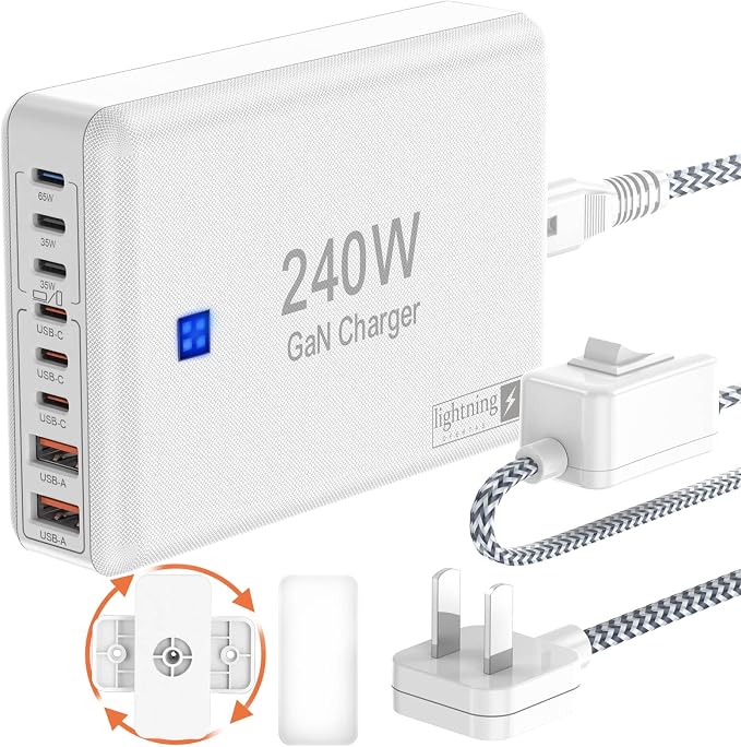 USB C Charger Block 240W, 8-Port Charging Station for iPhone/Ipad/MacBook, 6C2A PD GaN Charger Box, USB Tower Hub with Flat Plug, Travel Essentials by lightningofertas
