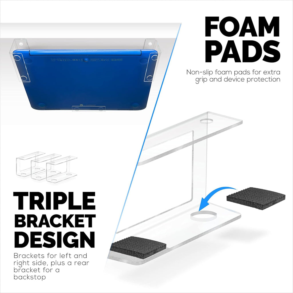 BRAINWAVZ Transparent Under Desk Laptop Holder Mount with Adhesive & Screw in, Devices Upto 1.8" Thick for Laptops, Macbooks, Surface, Cable Box, Routers, Keyboard, Modems, Network Switch & More - Image 4