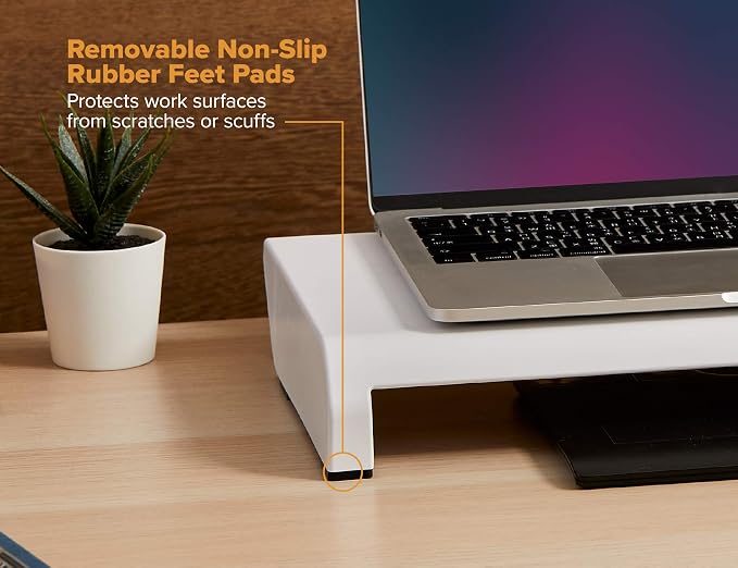 Bostitch Office Konnect Adjustable Monitor Stand Riser, 4 Height Adjustments, Built-In Cable Management, Rubber Feet - White - Image 3
