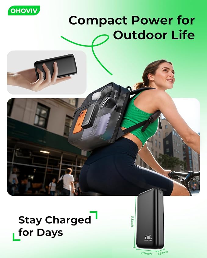 OHOVIV Portable Charger Power Bank 50000mAh,PD 22.5W Battery Pack | 4× Faster Charging,Up to 55% in 30mins,Travel Essential,Portable Phone Charger for iPhone 17/16/15 Series,Galaxy,Tablet,Black - Image 6