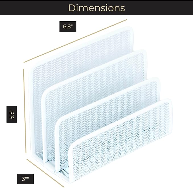 BLU MONACO White Metal Mesh Letter Sorter | 3-Slot Mail Organizer for Desk, Office & Home | Vertical File & Envelope Holder | Modern Mail Sorter for Documents, Bills & Files - Image 6