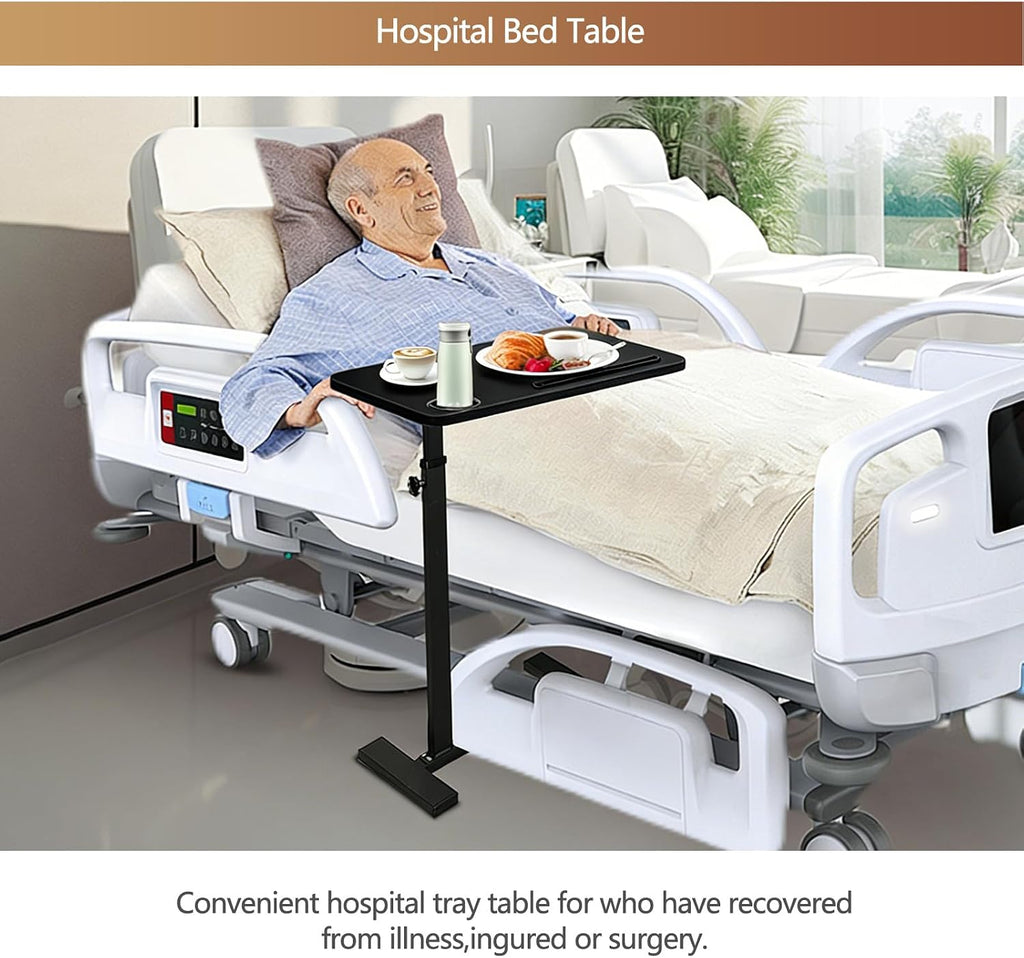 Over the Bed Table with Hidden Wheels,Height Adjustable Bedside Table Tray - Image 5