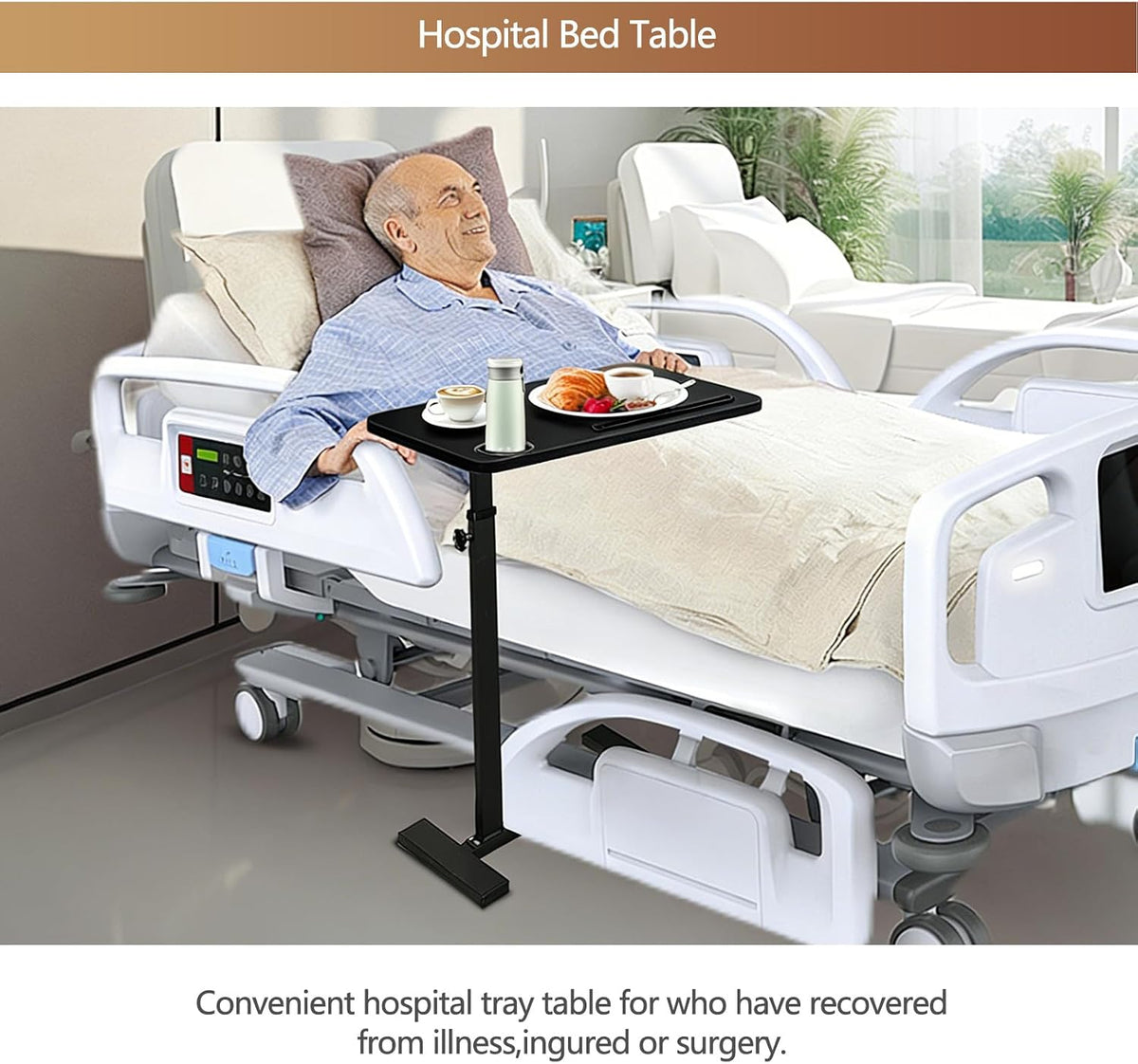 Over the Bed Table with Hidden Wheels,Height Adjustable Bedside Table Tray - Image 5