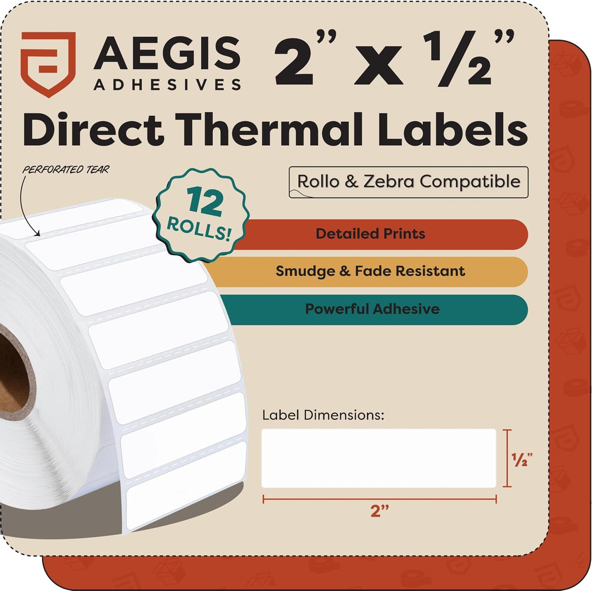2" X 0.5" Direct Thermal Printer Labels (28800 Count, 12 Rolls) - Image 2