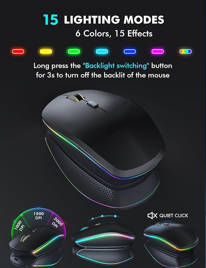 Wireless Keyboard and Mouse Combo with RGB Backlit, Rechargeable | Light Up Letters, Full-Size, Soft Typing, Sleep Mode, 2.4GHz Quiet Keyboard Set for Mac, Windows, Laptop, PC, Trueque KM42Pro - Image 5