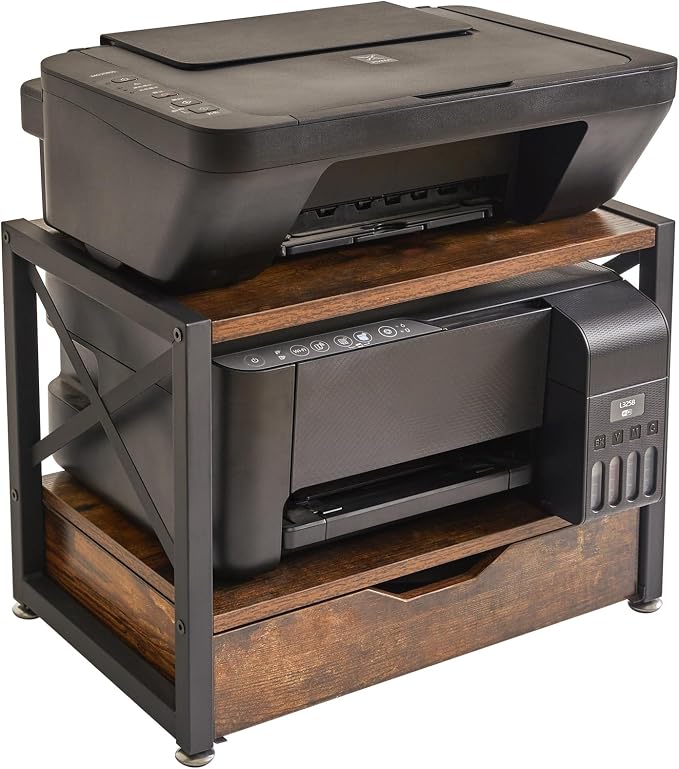 IBUYKE 2 Tier Desktop Printer Stand with Drawer Storage TLJ006H | Multi-Purpose Desk Organizer,Wooden Printer Stand for Folders,Books,for Fax Machine, Scanner,Home Office - Image 8