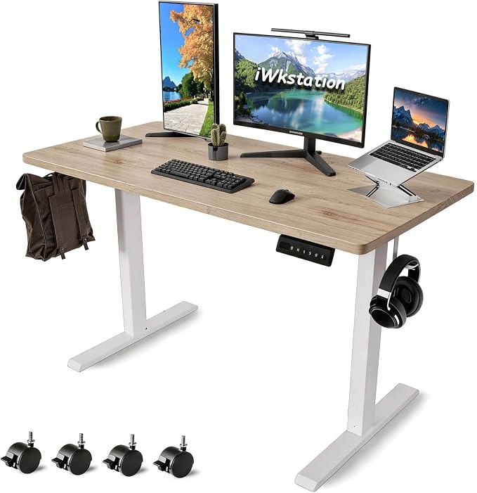 Whole Piece Standing Desk with Wheels Adjustable Height - Mobile Stand up Desk with Lockable Casters, Portable Sit Stand Desk Electric for Home & Office Workstation by iWkstationUS