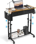 Small Rolling Standing Desk, Height Adjustable Mobile Sturdy Desk with 2 Fabric Drawers & Storage Shelf, Portable Sofa Side Laptop Table for Home Office, Small Spaces, 31.41"" x 15.74"", Rustic Brown by Bliesosfud