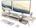 Fenge Dual Monitor Stand Riser, Wooden Desk Shelf with 2-Tier Storage | 47.2-Inch Extra Wide, Sturdy Aluminum Legs, Built-In Phone & Tablet Slot, Desktop Organizer for Office Accessories by Fenge