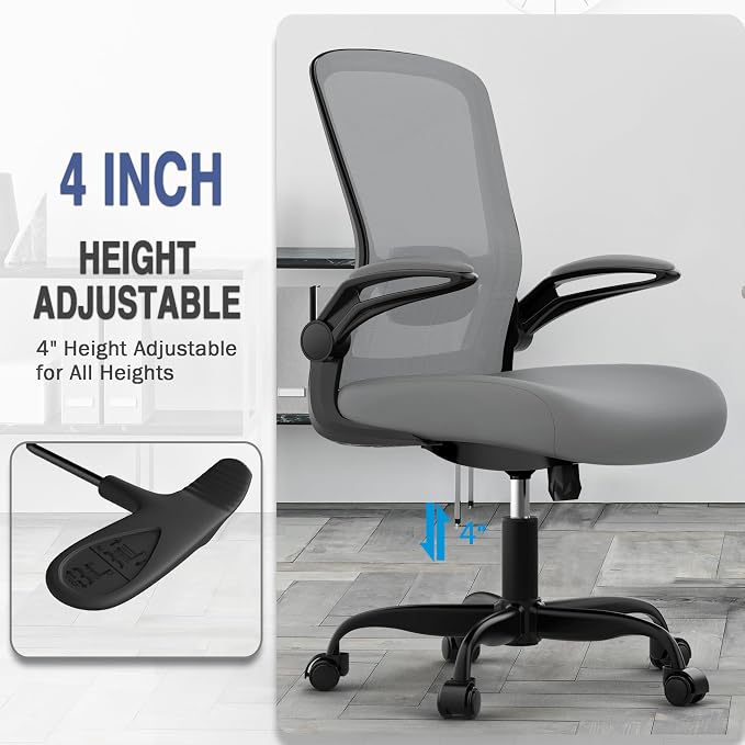 Mimoglad Ergonomic Office Chair - Desk Chair with Flip-up Armrests & 135° Recline, Adjustable Lumbar Support - Space-Saving Task Chair for Business/Team Office & Home | Supports 300 lbs · Seat 19.48"–23.4" · Breathable mesh · 20–30 min assembly · 5-yea... - Image 4