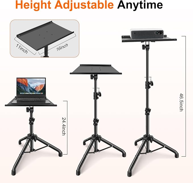 Ramzi Projector Stand,Projector Laptop Stand Tripod Laptop Tripod Stand | Height 24.4" To 46" Laptop Floor Stand For Dj Equipment, Outdoor Movies, Office, Home, Stage Or Studio (Black) - Image 4