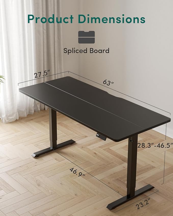 CubiCubi 63 x 28 Large Standing Desk, Height Adjustable Electric Computer Desk, 28" Deep Desktop, Sit Stand up Home Office Workstations with Preset Heights, Black - Image 3