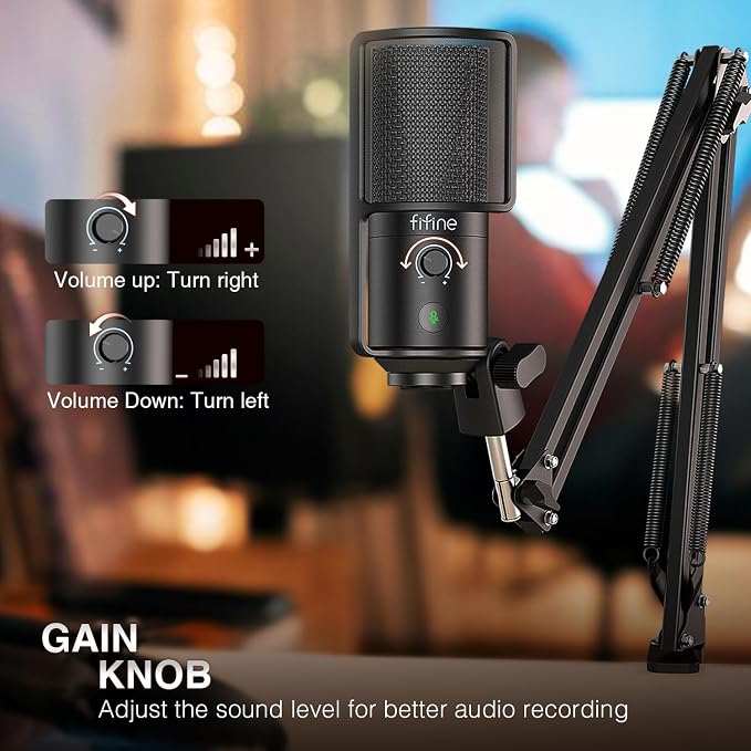 FIFINE T669PRO1 USB Studio Recording Microphone for Podcast, Singing | Cardioid Condenser Mic, 16MM Large Diaphragm, Mute Button, Gain Knob, Pop Filter, Metal Boom Arm, Content Creation, Streaming - Image 5