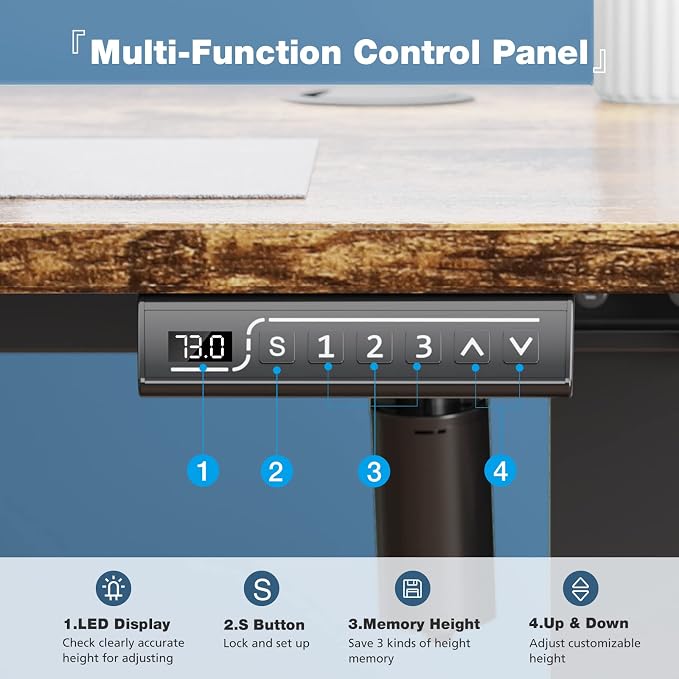 DUMOS 47 Inch Electric Standing Desk, Memory Adjustable Home Office Desk | Sit Stand Up Desk for Work Home Office,Adjustable Desk, Rising Computer Table with Splice Board,Cable Management,Hook,Rust - Image 6