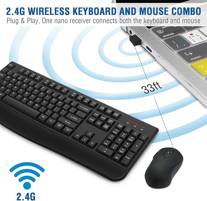 Wireless Keyboard and Mouse Combo, EDJO 2.4G Full-Sized Ergonomic Computer Keyboard with Wrist Rest and 3 Level DPI Adjustable Wireless Mouse for Windows, Mac OS Desktop/Laptop/PC(8 Pack) - Image 3