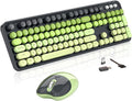 Wireless Keyboard and Mouse, MOFII 104 Round Keycaps Retro Typewriter with OTG & Brush, Full-Size Ergonomic, Ideal for Windows PC, Home, Office and College Gray Green by MOFII