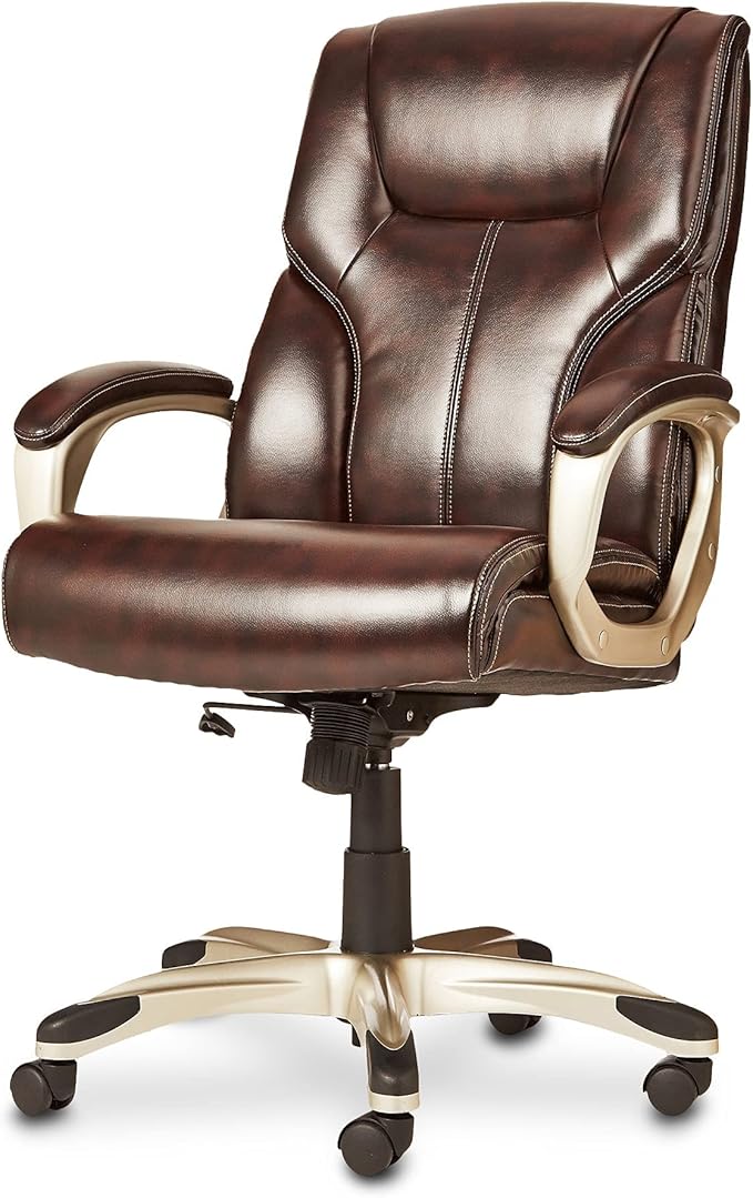 Amazon Basics Executive High Back Office Chair, Adjustable Height, Tilt, Swivel, Padded Armrests, Brown/Gold - Image 6