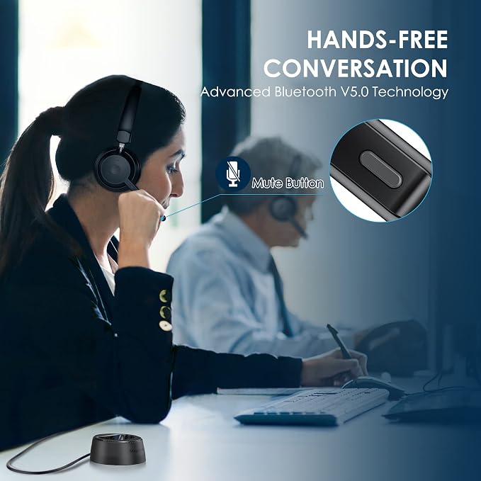 Mopchnic Bluetooth Headset, Wireless Headphone with Microphone for Computer, On Ear Bluetooth with USB Dongle for Office Call Center Skype Zoom Meeting Online Class (Dark Gray) - Image 5