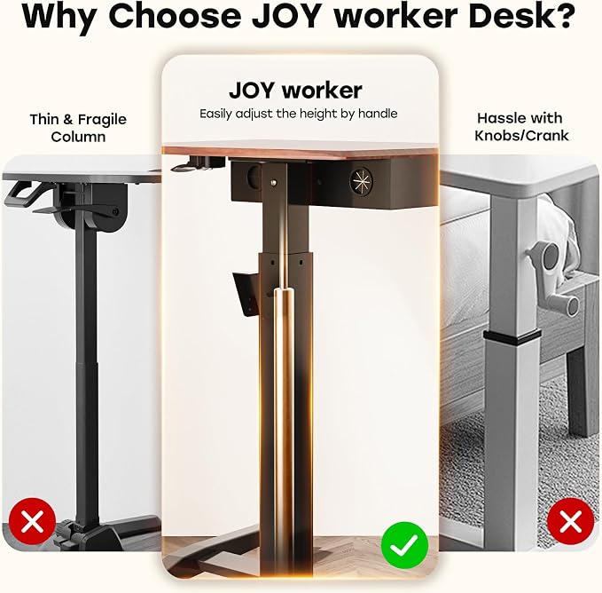 JOY worker 28" Pneumatic Mobile Laptop Desk with Storage Shelf, Dark Walnut | Rolling Standing Desk Height Adjustable with Storage Drawer, 4 Casters, Portable Workstation, Home Office School, Holds 22lbs - Image 9