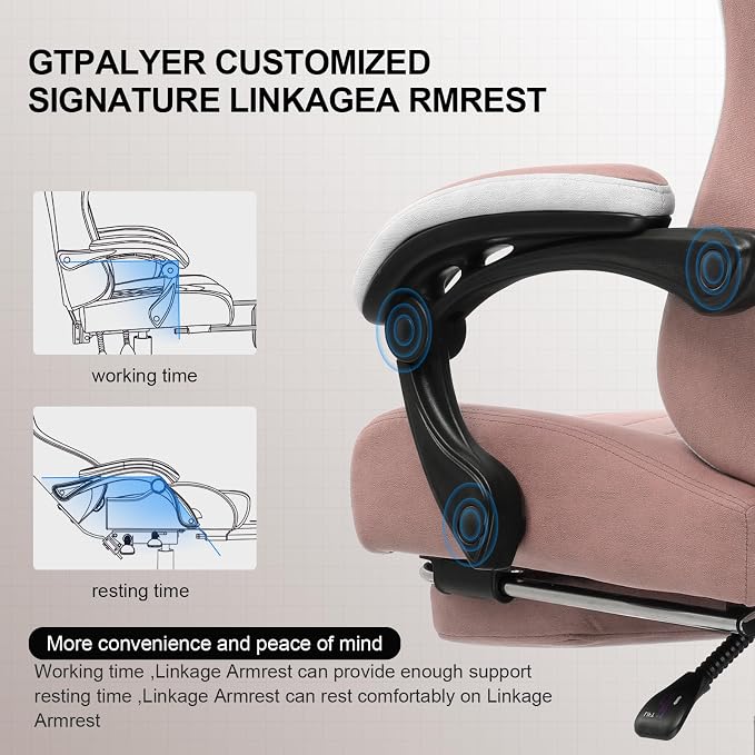 GTPLAYER Gaming Chair, Computer Office Chair with Pocket Spring Cushion, Linkage Armrests and Footrest, High Back Ergonomic Computer Chair with Lumbar Support Task Chair with Footrest - Image 6