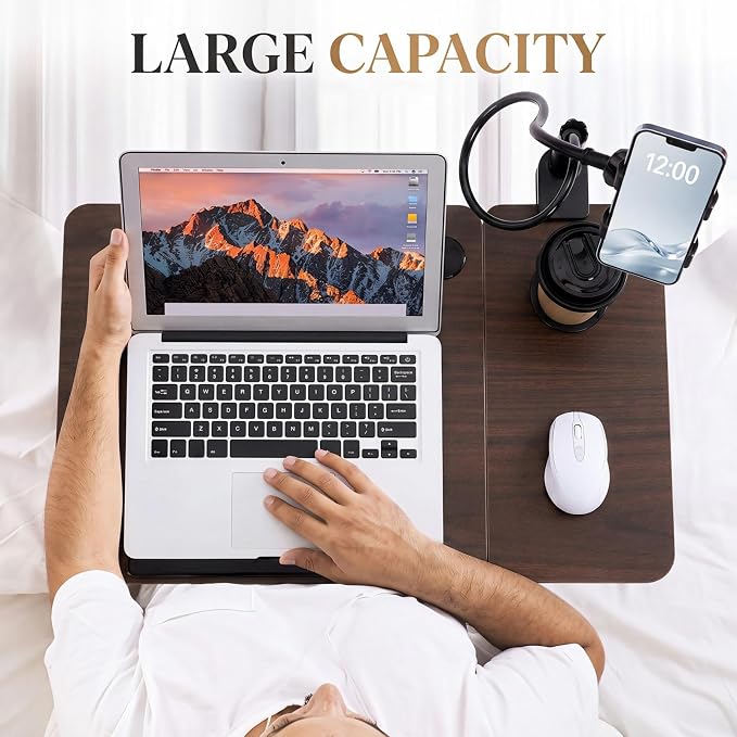 Nuanchu Walnut Wood Color 2 Pcs 23.6 in Laptop Desk for Bed with Adjustable Stand, Lap Desks for Adults, Bed Tray with Drawer & Phone Holder, Dorm Room, College Dorm (5 Gears) - Image 4