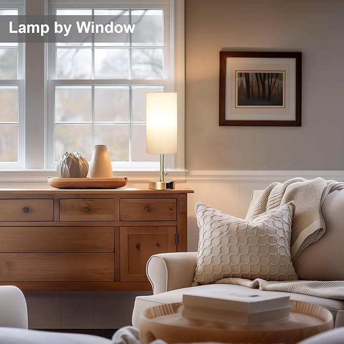 Gold Bedside Lamp for Bedroom Nightstand - Small Table Lamp with USB Ports | USB A+C Ports, 3 Color Temperatures, LED Bulb Included, White Fabric Shade, Gold Brass Metal Base, 14" Tall Desk Lamp - Image 3