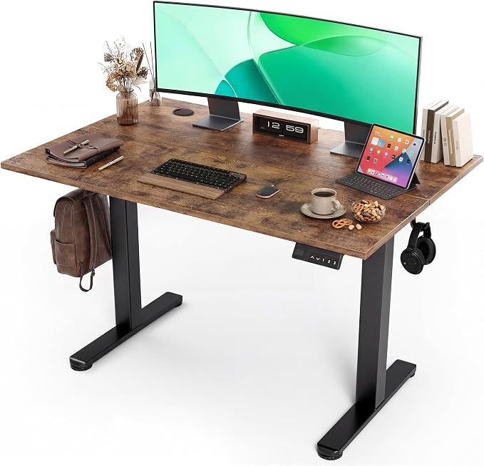 Claiks Electric Height Adjustable Standing Desk, 40x24 Inch, Rustic Brown | Smooth Height Adjustment, 3 Memory Presets, Cable management hub & hook, Stable Steel Frame, 156 lbs Capacity, Easy Assembly by CLAIKS