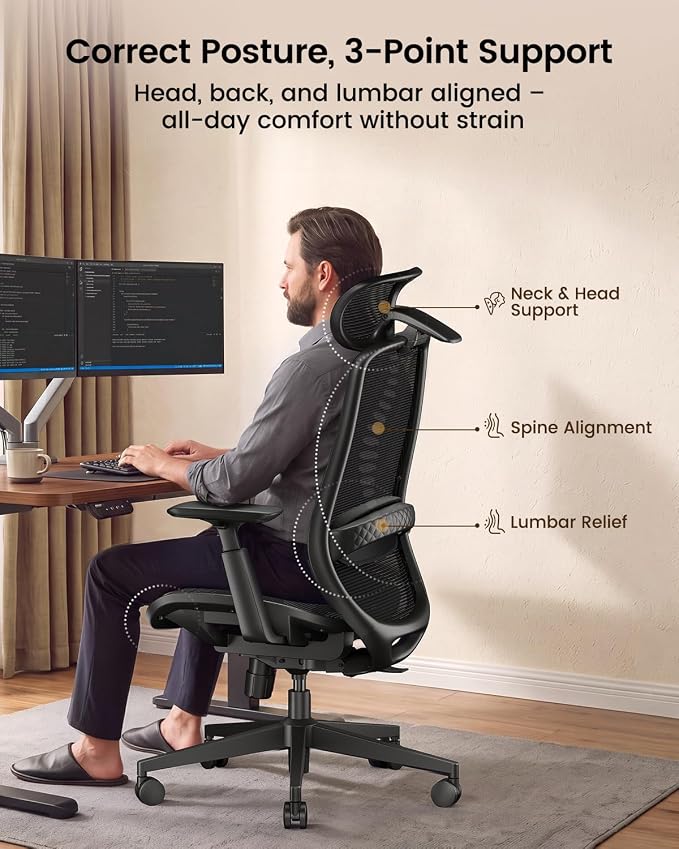 ProtoArc EC200 Pro Ergonomic Mesh Office Chair for Remote Work, Black | 4D Armrests, Adjustable Lumbar & Seat Depth, 3D Headrest, Ergonomic Desk Chair for Home Office Programmers - Image 6