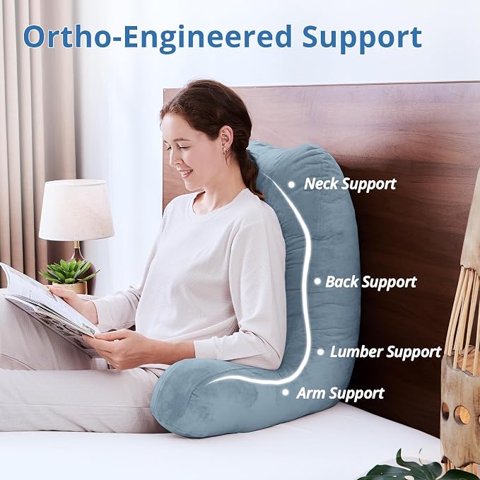 Sasttie Reading Pillow for Bed, Back Pillow for Sitting Up, Greyish Blue | 25" Backrest Support Cushion for Couch, Sofa, and Floor, Dorm Essentials, OEKO-TEX, Adjustable Down Alternative Fill - Image 5