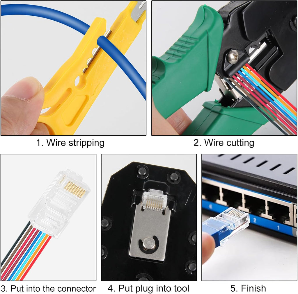 RJ45 Cable Plier and Crimp Tool Kit Pass Through Ethernet Crimper for 8P8C 6P4C 4P4C 4P2C Connectors Crimper Pliers with Cable Tester Etrhernet Crimper Tool for Network and Telephone Cables - Image 3