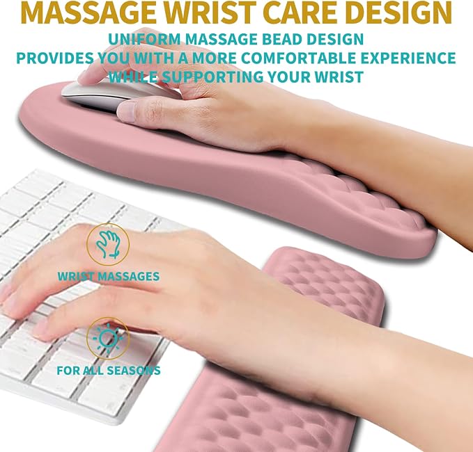 Hokafenle 2 in 1 Ergonomic Mouse Pad Wrist Support & Wrist Rest for Computer Keyboard Set, with Relieve Carpal Tunnel Pain Massage Bulge and Full Memory Gel Design (2In1 Set, Pink) - Image 4